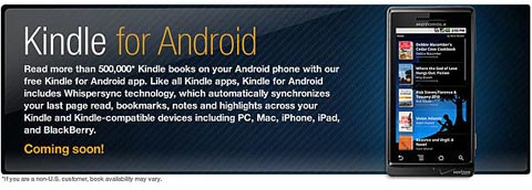 Kindle for Android in arrivo