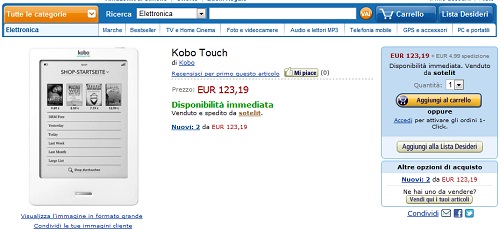 Kobo Touch disponibile su Amazon Italia