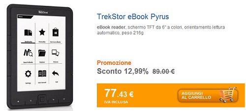 Ebook Reader Pyrus (senza WiFi) in offerta su Marcopolo