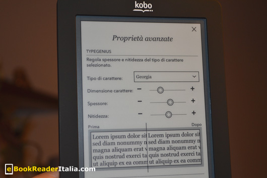 Kobo Touch: impostazione avanzate di lettura