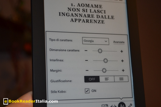 Kobo Touch: la regolazione dei parametri di lettura