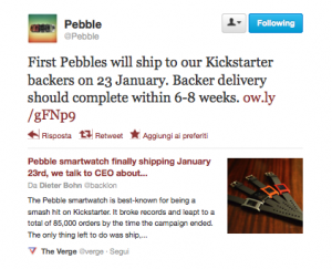 Pebble, il 23 gennaio prime spedizioni dell’orologio smart con schermo e-paper