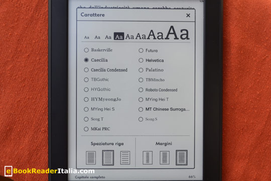 Pannello per la regolazione della lettura del Kindle PaperWhite