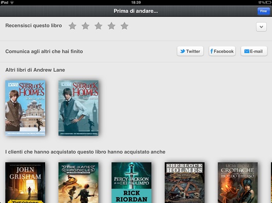 Prima di Andare su Kindle per iPad consente di recensire e condividere i libri letti con gli amici  