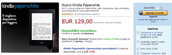 Kindle PaperWhite ed. 2013 - 129 euro
