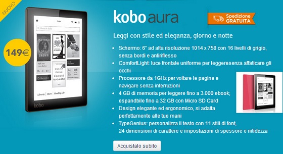 Kobo Aura in vendita sul sito ufficiale Mondadori