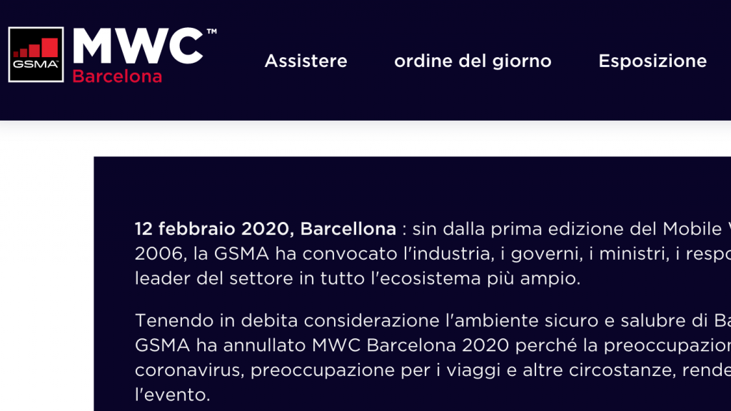 Mobile World Congress: annullata per il 2020 la fiera telefonia di Barcellona